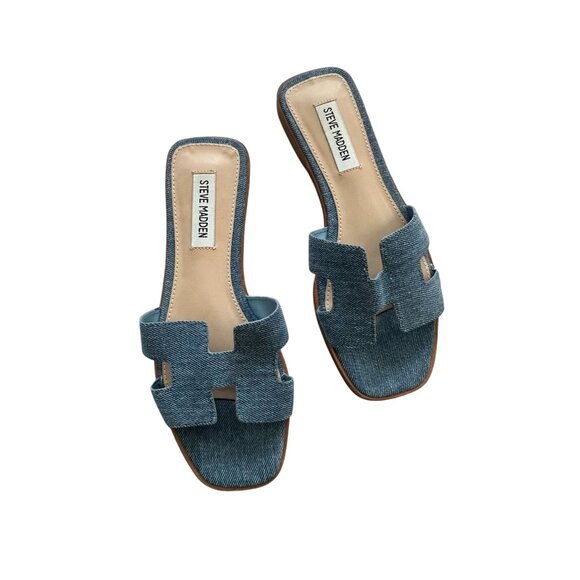 STEVE MADDEN Women's Denim Blue Flat Sandals Size 7.5 - Picture 5 of 5